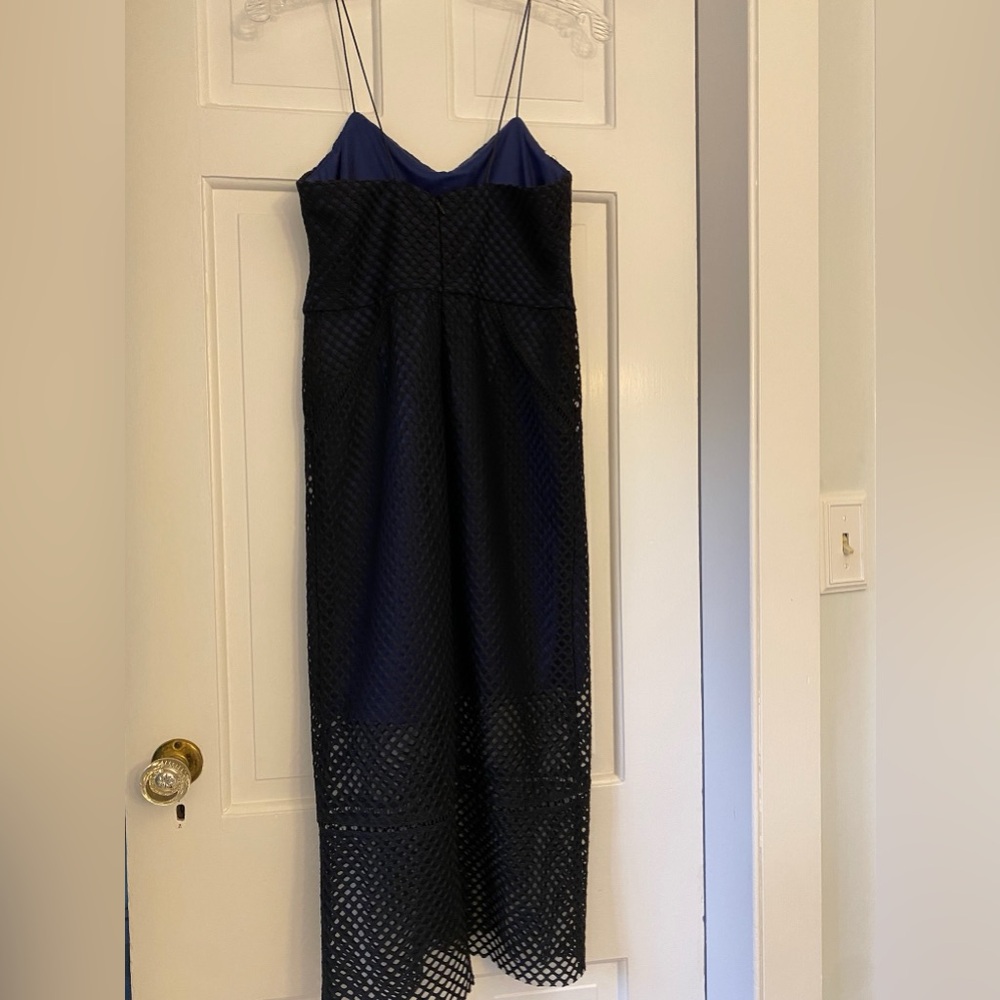 Topshop Black and Blue Eyelet Midi Party Cocktail Dress in Size 6 - Picture 4 of 7
